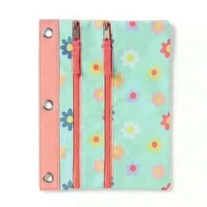 Dual Zipper Pencil Pouch  Kids Girls School Flowers (10"x 7.25") up & up
